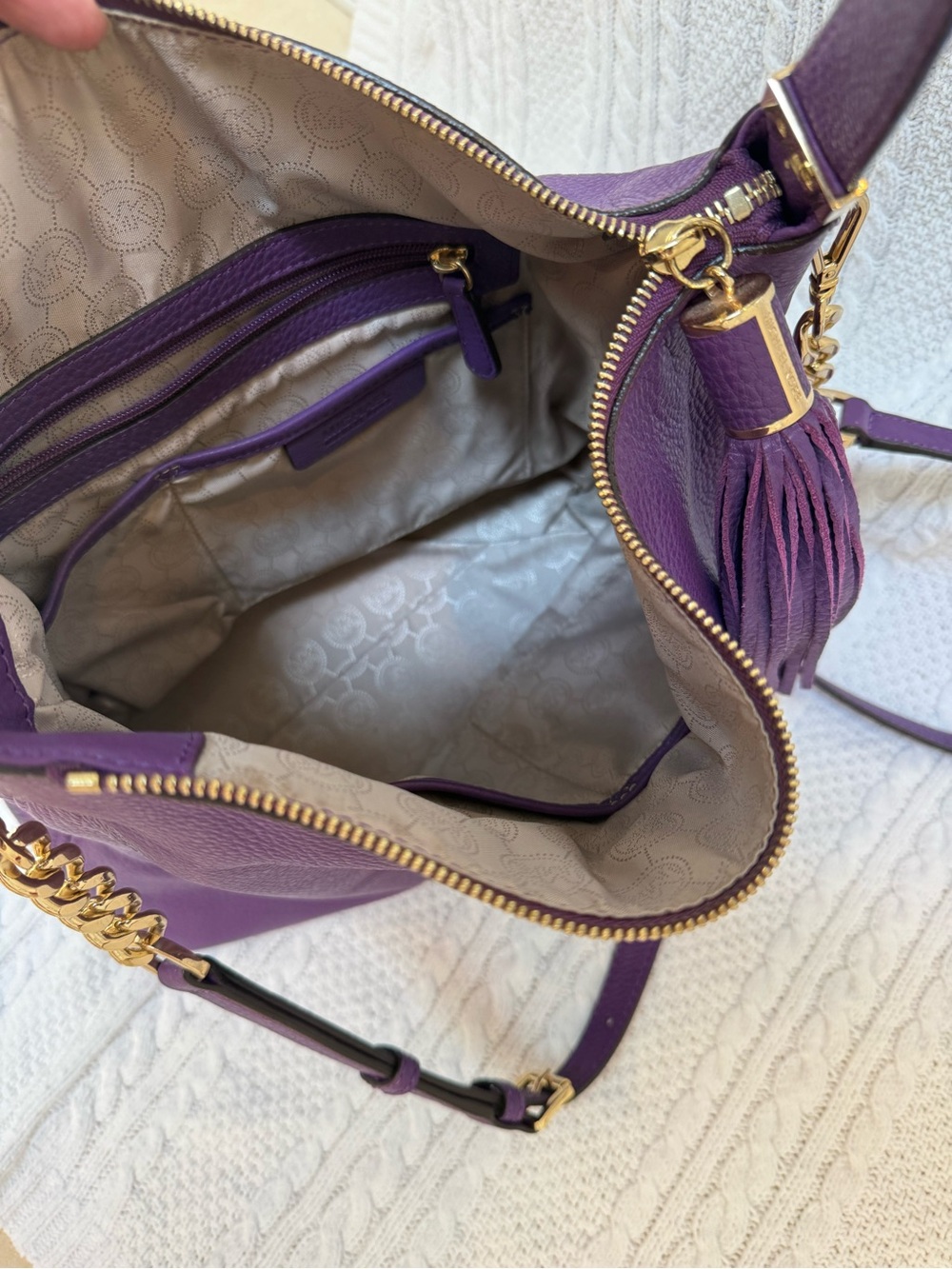 Michael Kors Plum Leather Tassel Shoulder Bag - Picture 7 of 10